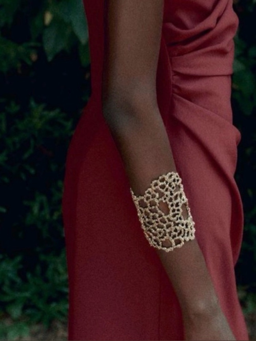 ZARA Jeweled Rigid Bracelet Aged Gold Openwork Coral Design Rhinestones Cuff NWT